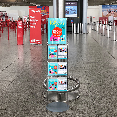 Lite brochure and poster stand at Stansted Airport